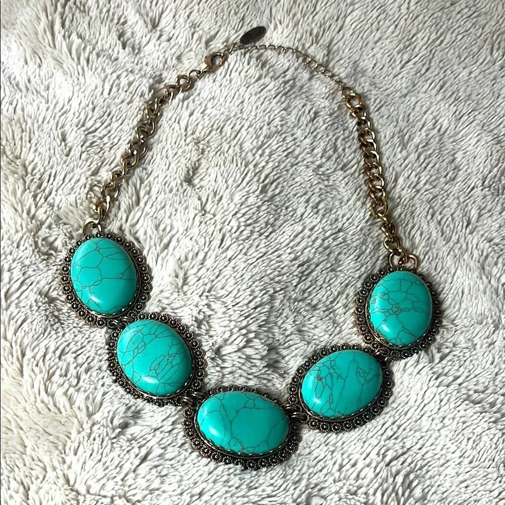 Plunder Turquoise Like Gold Western Necklace 22”